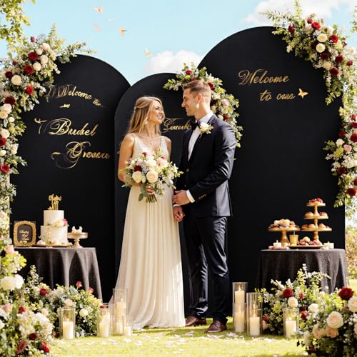 Image of Black Arch Backdrop Cover Set of 3 (7.2ft, 6.6ft, 6ft), Double-Sided Spandex Chiara Arch Frame Covers, Wrinkle-Free Matte Fabric for Wedding Birthday Party Decor (No Stand)