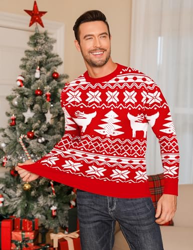 LecGee Couple Matching Christmas Sweaters Snowflake Reindeer Crewneck Knitted Top Long Sleeve Ugly Xmas Pullover for Holiday Party3