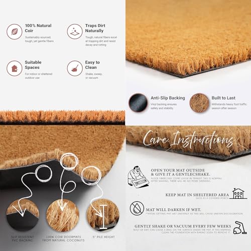 Image of Amazon Brand - Umi 100% Natural Coir Doormat for Home Entrance - Anti Skid with Rubber Backing Durable & Eco-Friendly Door Mat Coir Mat Indoor & Outdoor with Home Sweet Home Print (71x45 cm)