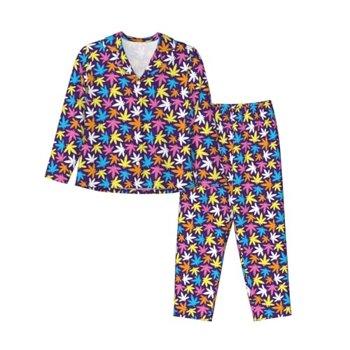 Pyjama manches longues femme imprimé coloré ensemble de nuit de deux pièces décontracté