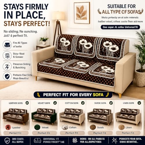 Image of Homerz Premium Chenille Fabric Sofa Cover | Soft, Durable & Dustproof | Decorative Couch Cover (Florida Coffee, 6 (3+2+1) Seater, Seat Cover with Backrest)