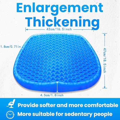 Image of Wenisuow Gel Seat Cushion with Cover, Double Thick Egg Seat Cushion Cool Breathable Lumbar Support Chair Cushion Large Size Chair Gel Cushion for Car /Office /Home /Wheelchair (Supportive)(Blue)
