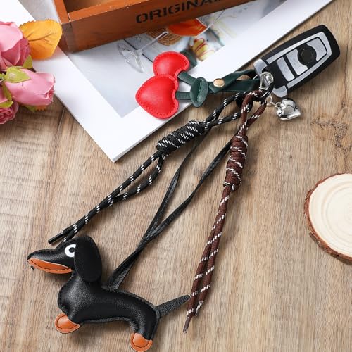 Giantree Dackel Schlüsselanhänger, Süße Leder Dackel Herz Kirsche Taschenanhänger Dackel Keychain Dackel anhänger Glücksbringer Dackel Geschenke (Schwarz)