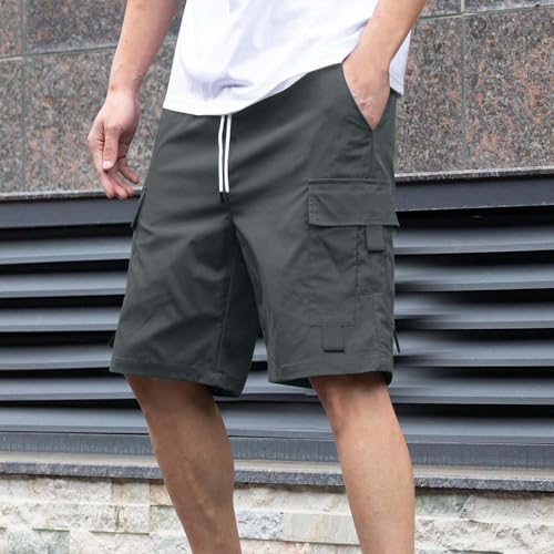 Image of Men's Cargo Shorts Casual Lightweight Quick Dry Outdoor Hiking Short Drawstring Loose Fit Cargo Shorts Multi-Pocket