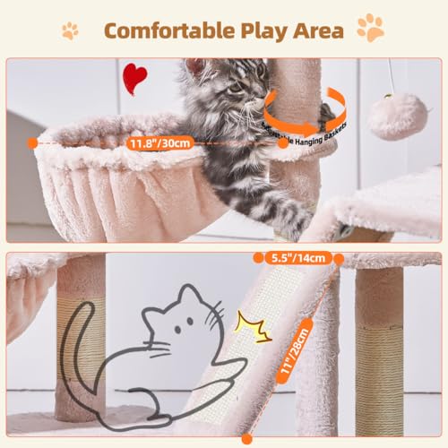 Image of Taoqimiao Cat Tree,38.2-Inch Cat Tower for Indoor Cats,Suitable for Kittens with luxurious cat condo with adjustable baskets and luxurious perch MS029SP Jelly Pink