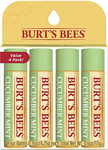Burt's Bees 100% Natural Origin Moisturizing Lip Balm, Cucumber Mint with Beeswax, 4 Tubes
