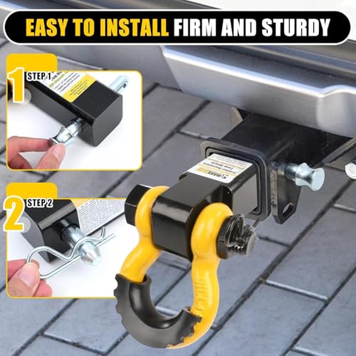 Image of MaxxHaul 51228 15,000 lb Capacity Hitch Mount Trailer Recovery Shackle Tow Hitch with Magnetic 3 /4 inch D-Ring Shackle for 2 inch Receiver with 2 inch Solid Shank for Off-Road Operation