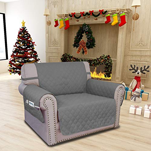Image of Easy-Going Sofa Slipcover Chair Cover Waterproof Couch Cover Washable Sofa Cover Non-Slip Fabric Furniture Protector with Pocket for Pets Covers Pets Kids Children Dog Cat (Chair, Grey,Small)