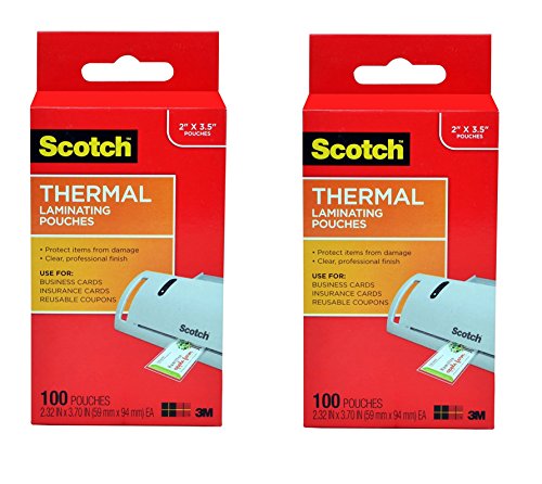 Scotch Thermal Laminating Pouches 2.32 x 3.70 Inches Business Card, 2-PACK, 200 Pouches Total (TP5851-100)