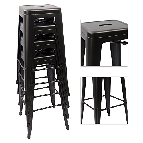 Image of Devoko Metal Bar Stools 30 inch Indoor Outdoor Stackable Barstools Modern Style Industrial Vintage Counter Bar Stools Set of 4 (30 inch, Deep Black)