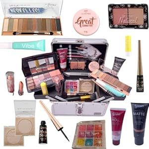 Maleta de Maquiagem Profissional Jasmyne Luisance Macrilan Rubys 129 Sombra Base Pincel Iluminador Lápis Pó Blush Primer Máscara Cílios Batom Lip Balm Demaquilante Delineador Esfumar Kabuki Completa - 5 51XUDiVSzML. SS300