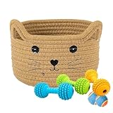 【Ahorro de espacio】 Puede usar cesta de yute de gato para poner juguetes para o almacenar otros artículos pequeños sin ocupar mucho espacio porque el diámetro inferior es de 8.2 pulgadas y la altura es de 4.7 pulgadas