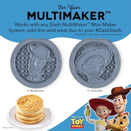 Image of Disney Dash MultiMaker Mini System Removable Plate Set - Ceramic Coating Replacement Plates for Waffle Breakfast - Waffle Maker Not Included - 4-Inch - 2-Pack - Toy Story Woody & Jessie