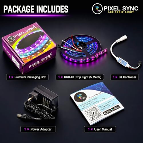 Image of Smart RGBIC LED Strip Lights 5 Meter with App Control, Music Sync, 140+ Dynamic Modes, 16 Million Colors, DIY RGB Lights for Bedroom, Gaming Room, TV, Ceiling & Home Decoration