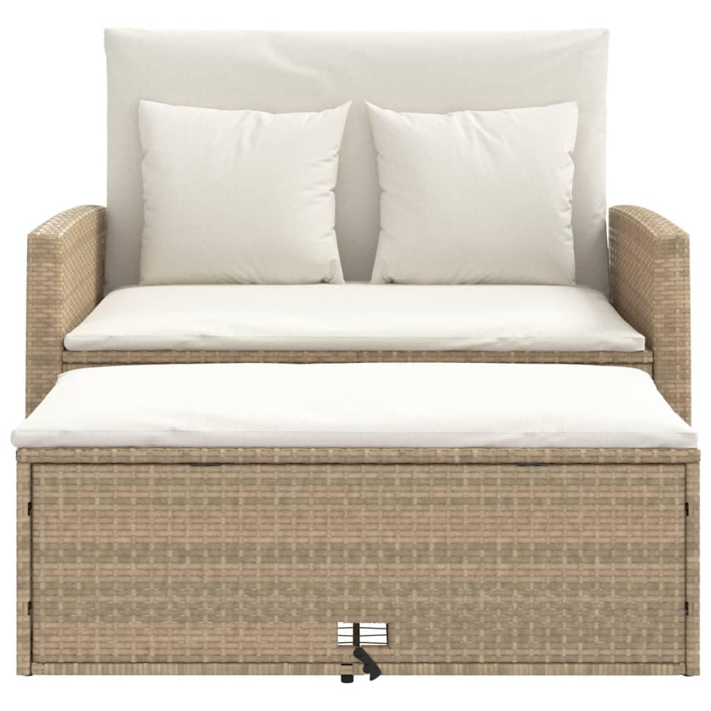 Sofá de jardín con Cojines de 2 plazas ratán sintético Beige, Sofá de Exterior