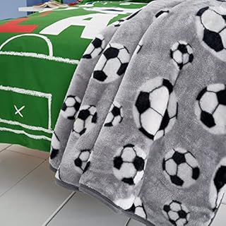 Catherine Lansfield Kids Living Football 120x150cm Blanket Throw Grey