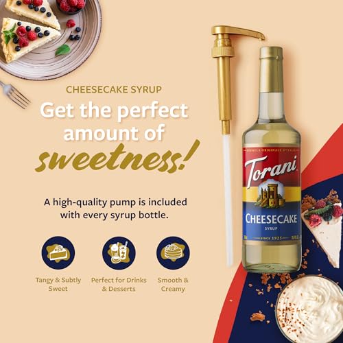 Image of Torani Coffee Syrup, Cheesecake Flavored Syrup for Drinks, Pump Included, Glass Bottle 25.4 Fl Oz