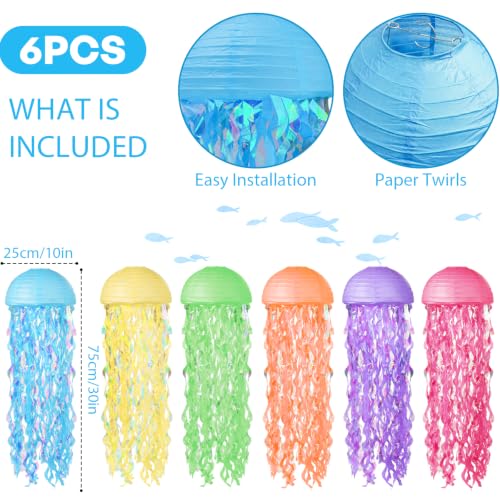 Image of Jellyfish Paper Lanterns 6 Pacs Under The Sea Party Decorations Mermaid Party Baby Shower Decorations Blue Hanging Jelly Fish for Ocean Spongebob Birthday Party Decorations (Neon)