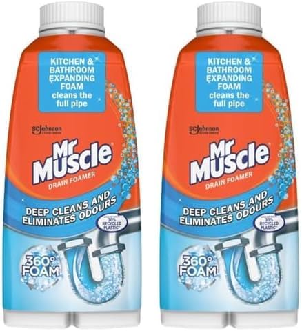 Mr Muscle Drain Foamer, Drain Cleaning Foam to Unblock & Eliminate Odour, 500 ml (Pack of 2)