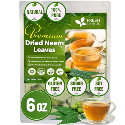 Image of FRESHDRINKUS Premium 6oz Neem Leaves, 100% Natural & Pure, Wild Harvested, Cut & Sifted, Neem Leaf Herbal Tea, No Additives, No Caffeine, Vegan