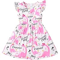 Akyzic Toddler Girls Dinosaurs Dress Easter Flutter Sleeve Summer Outfits Swing Pink Sundress Kids Dino Dressess 3-4 Years