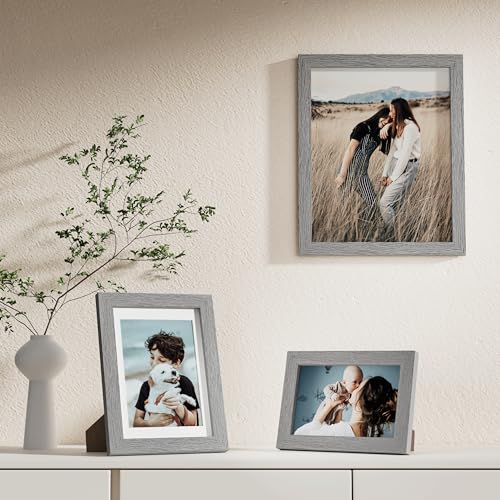 Image of Vittanly 10 Pack Picture Frames Collage Wall Decor, Gallery Wall Frame Set for Wall or Tabletop Display, Engineered Wood and Shatter-resistant Plexiglass, Multi Sizes with 8x10, 5x7, 4x6 Frames, Grey