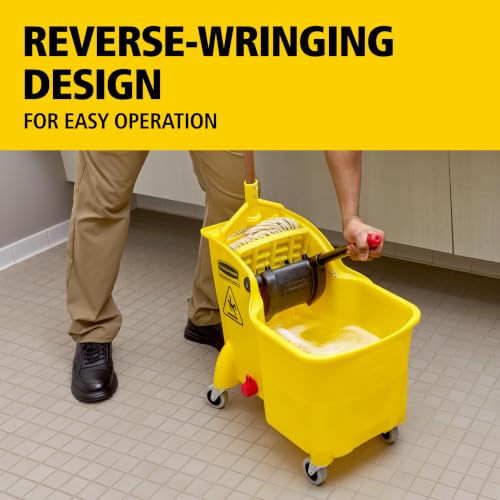 Image of Rubbermaid Commercial 31 Quart Tandem Mop Bucket with Wringer and Drain | Commercial Rolling Mop Bucket, Wringer, Drain, Commercial Cleaning Supplies, 31 Quart Capacity