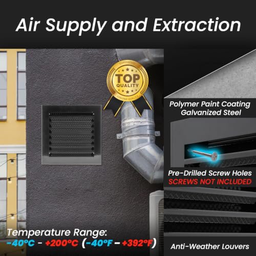 Image of Repa Market 8 inch x 8 inch Inch (Inner Dimensions) Galvanized Black Soffit Vent Cover - Louvered Square Gable Vent with Mesh Screen - Intake /Exhaust Ventilation Grill - HVAC Ducting Return Air Vent Cover