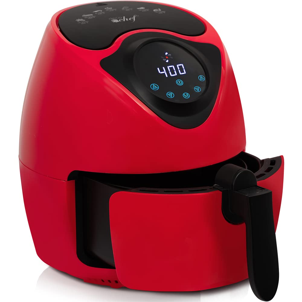 Deco Chef DAIRFRRED 3.7QT Electric Oil-Free Digital Air Fryer for Healthy Frying Red (Renewed)