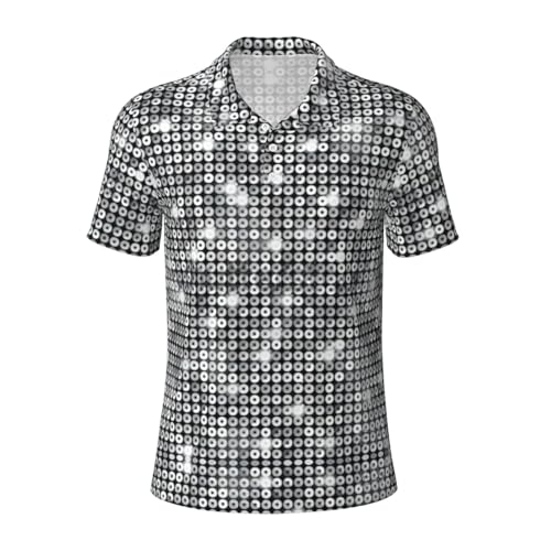 Polo à manches courtes pour homme à paillettes argentées idéal pour les fêtes