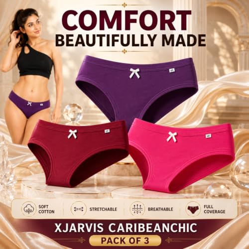 Image of XJARVIS CARIBEANCHIC Women's Hipster Panty, Combed Cotton Stretch Underwear, Full Coverage Bikini Brief, Soft Breathable Everyday Innerwear