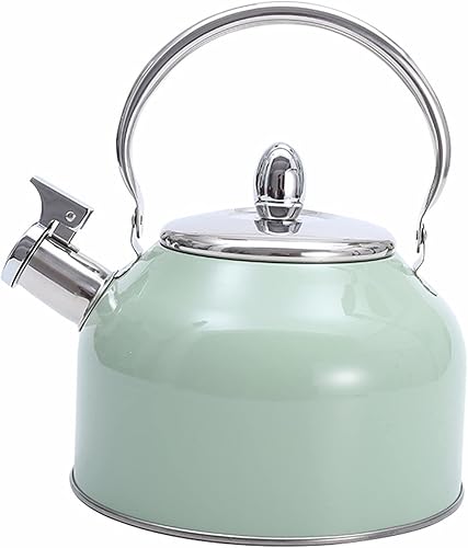 TIMOBISS Hervidor de té, color verde menta con mango ergonómico, hervidor de té con silbato fuerte para estufa, acero inoxidable