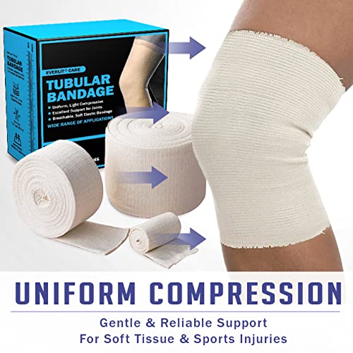 Everlit Elasticated Tubular Support Bandage | Stockinette Tubing For Large Arm, Knees, Legs | Light To Moderate Compression Bandage Roll For Tissue Support (Size F | 4" X 11 Yd) #TOP2