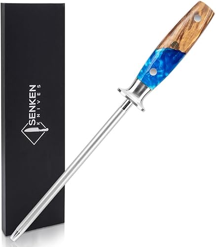 SENKEN - Afilador profesional de acero para cuchillos de damasco, colección Tsunami, varilla de esmeril increíblemente fuerte para afilar y afilar