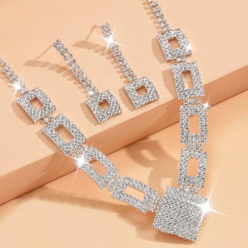 Unicra Crystal Bridal Wedding Jewelry Set Silver Rhinestone Necklace Earrings Bracelet Sets Formal Costume Jewelry for Women and Brides2