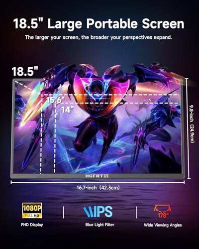 Image of Large Portable Monitor 18.5 inch, 1080P FHD 100Hz 120% sRGB USB-C IPS Screen External Display for Laptop Mac Gaming Office PC, Travel Monitor with Kickstand & Speakers, VESA Mountable - LCD Panels