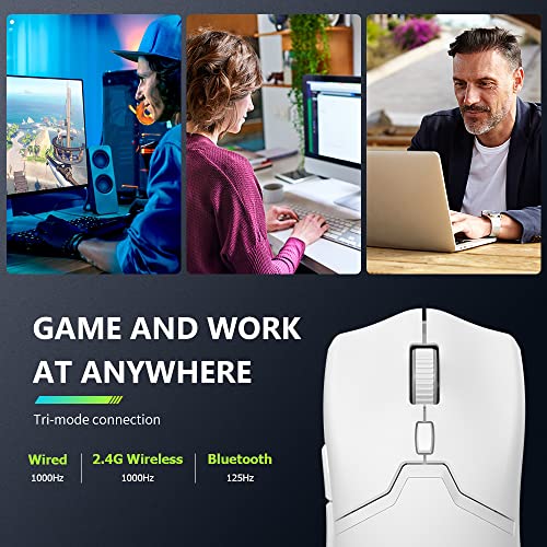 Image of DeLUX M800PRO Wireless Gaming Mouse, Rechargeable Lightweight Computer Mouse, with PAW3395 Sensor 26000DPI, Tri-Mode, Huano Pink Switches, Matt UV Coating (White)