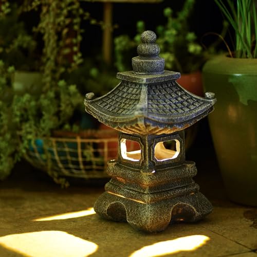 Solar Pagoda Lantern Garden Statue Japanese Zen Lantern Outdoor Decor with LED Light for Landscape Balcony Patio Porch Yard Art Ornament - Image 3