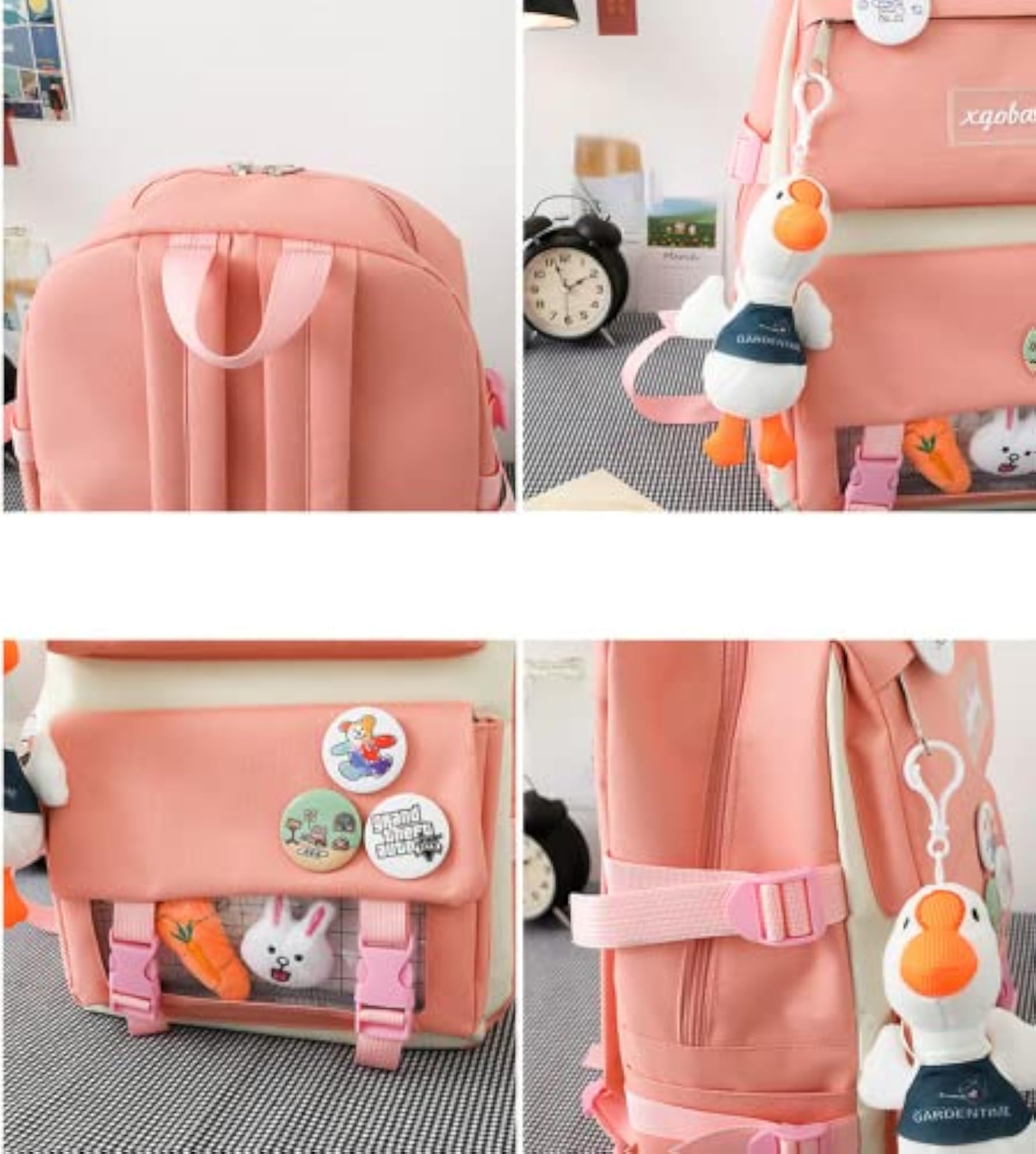 Cute 4Pcs Set Backpack with Duck Pendant Accessories