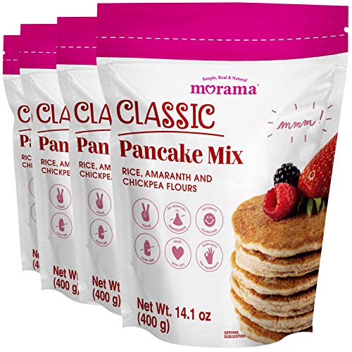 Gluten Free Pancake Mix and Waffle Mix MORAMA, 14.1 Oz  (Pack of 4) - Vegan, Dairy Free & Healthy Pancake Mix Pantry with All Natural Ingredients for Classic Breakfast Pancake, Waffle and Baking Mixes