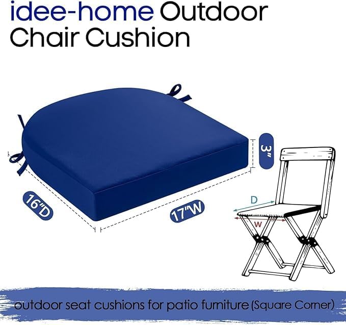 Image of Patio D-8 Patio Chair Cushion for Outdoor, Indoor Chair Cushion Pad, Square Chair Pad Terracotta, Comfortable Patio Foam Cushions (Royal Blue) (Pack of 2, Cushion Thinkness 5 cm)