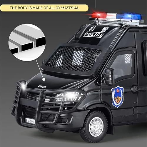 Image of 1:24 Diecast Metal Police Toy Car for Kids Police Car Model Car for Boy Light Sound Pull Back Openable Door