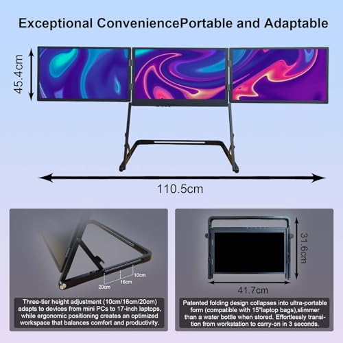 Image of 15.6-Inch FHD IPS 60Hz Triple Portable Monitors Extender | for 13-17 inchLaptops,Stable Bracket with Anti-Pinch Design,Aluminum Alloy,USB-C & H /D Interface,Suitable for Travel,Home Office