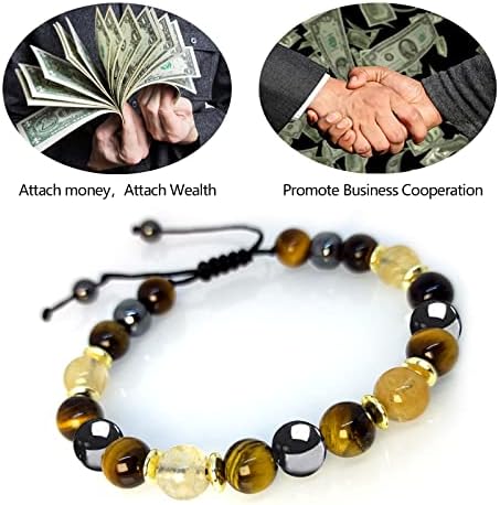 Hion Triple Protection Bracelet-For Prosperity Money,Business Entrepreneur Goals,Prosperity Good Luck Bracelet,Citrine Bracelet Tiger Eye Feng Shui Wealth Bracelet Hematite Bracelet Set for Men Women