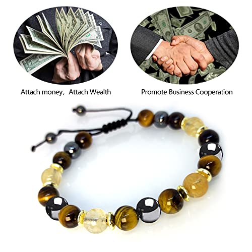 Hion Triple Protection Bracelet-For Prosperity Money, Business & Entrepreneur Goals, Citrine & Tiger Eye Feng Shui Wealth Bracelet Set for Men & Women — view 6
