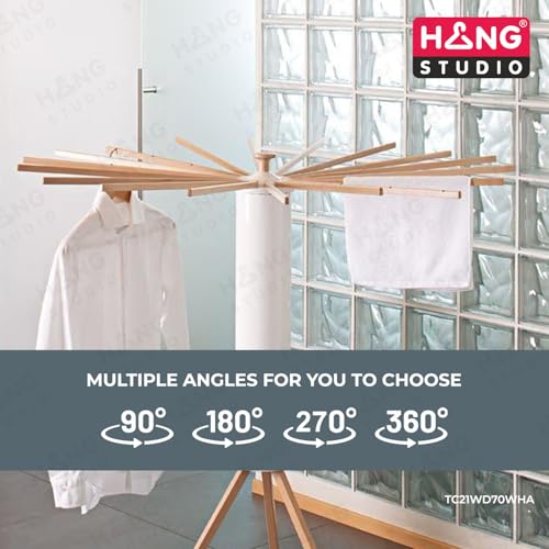 Image of HANG STUDIO Foldable Cloth Dryer Stand Racks Cloth Stands for Drying Clothes Multi Way Folding Rotatable 3.9 Feet Drying Length 16 Drying Heavy Duty Solid Beech Wood Rails, Lightweight (TC21WD70WHA)