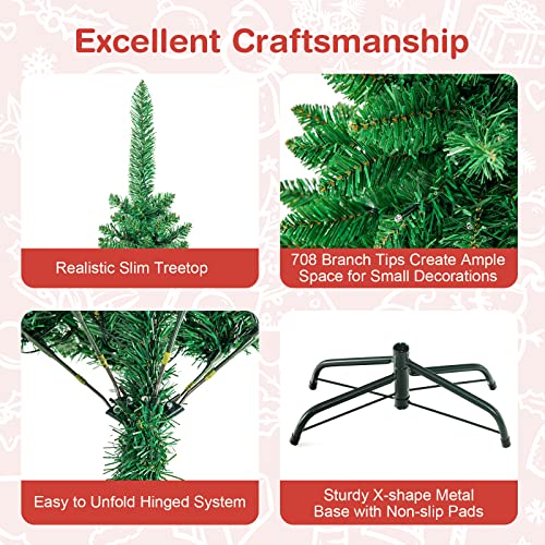 Goplus 6.5Ft Prelit Pencil Christmas Tree, Premium Hinged Fir Tree, With Led Lights And Solid Metal Stand, Easy Assemble, Ideal Artificial Xmas Tree For Home And Office, Warm White Led #TOP3