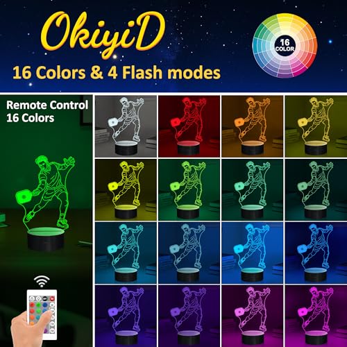 Image of OkiyiD Pickleball Gifts for Men Boys Pickleball Players, Pickleball 3D Night Light Illusion Lamp with 16 Colors Remote Controller, Pickelball Room Decor for Boys Men