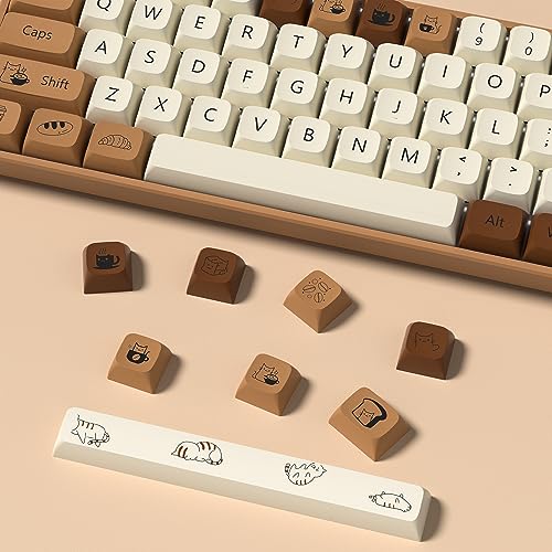 Image of dagaladoo Brown PBT Keycaps 140 Keys XDA Profile Cute Key caps Dye-Sublimation Coffee Cat Keycaps Set Custom Key caps for Cherry Gateron MX Swithes Mechanical Keyboard(Spacebar is 6.25U /7U)