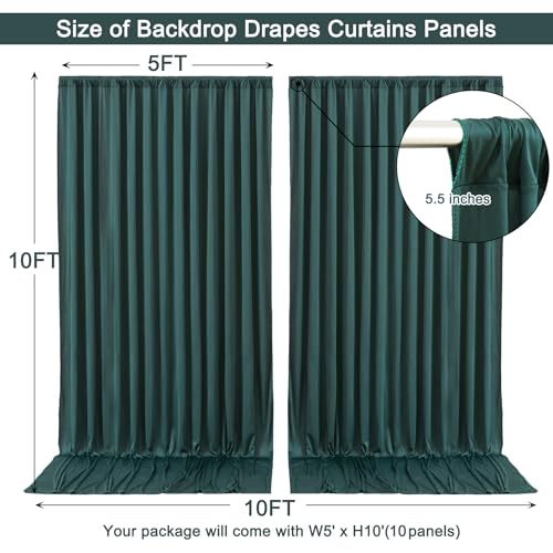 Image of 50x10ft Hunter Green Backdrop Curtain for Wedding Parties Wrinkle Free Fabric Dark Green Drapes Backdrop Decoration for Baby Shower Birthday Photography Decoration 10 Panels, 5ft x 10ft